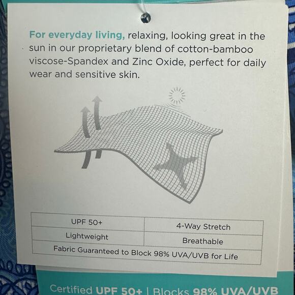 Coolibar Oceanside Tunic UPF 50+ Sun Protection Blue Mosaic Print Dress sz M NWT - Picture 10 of 13